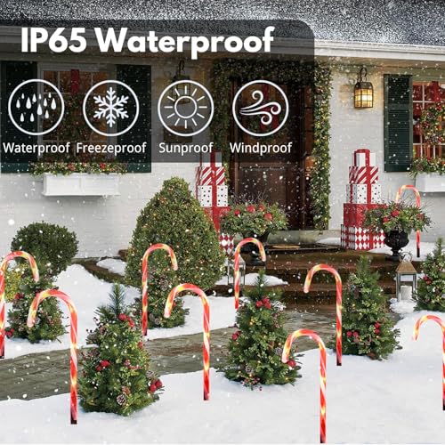 Upgraded 24 Pack Solar Candy Cane Lights Outdoor, Solar Christmas Lights Outdoor Waterproof with 8 Modes, Xmas Pathway Candy Cane Christmas Decorations Outside for Garden Lawn Yard Party