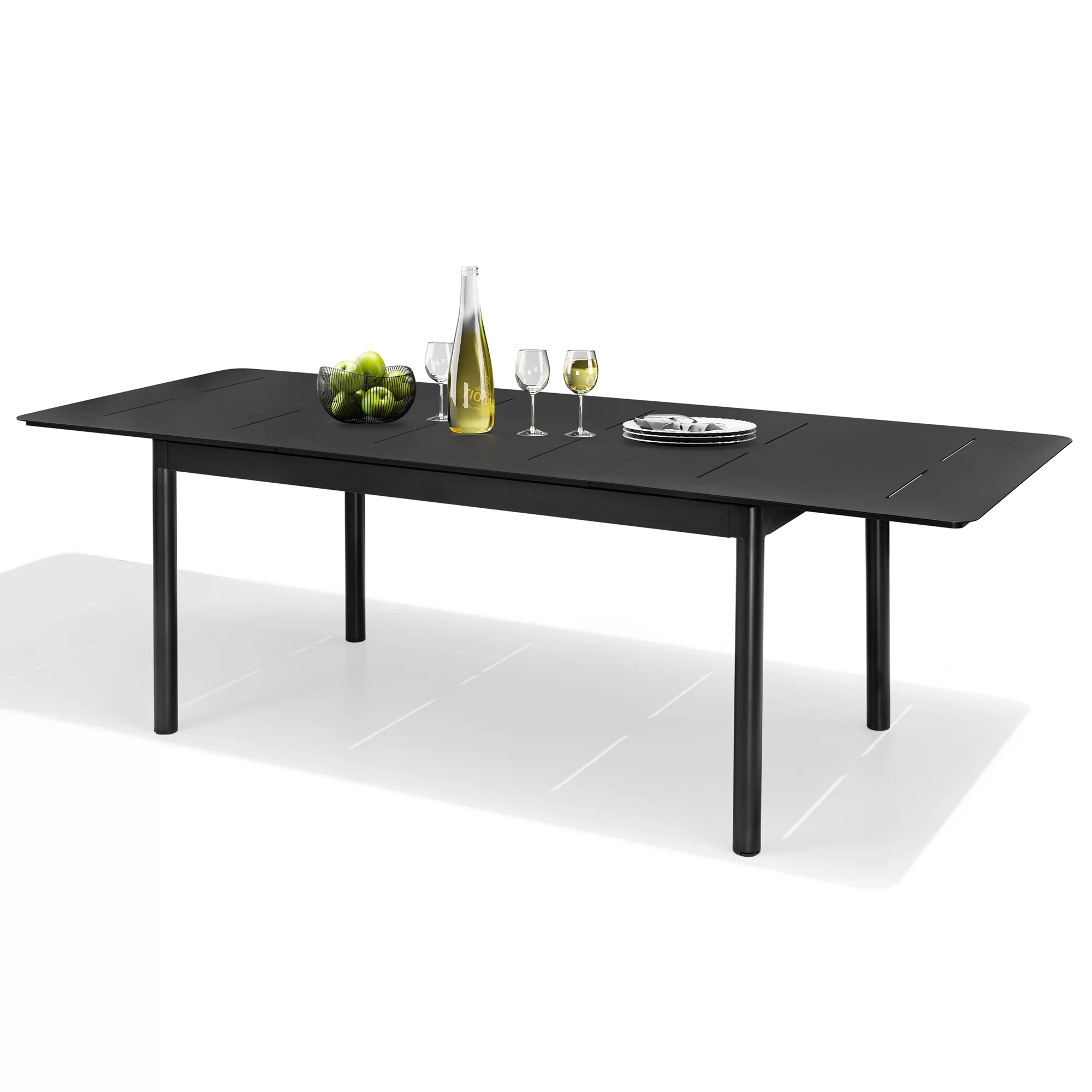 Pellebant 6-8 Person Rectangle Expandable Aluminum Outdoor Patio Dining Table Black