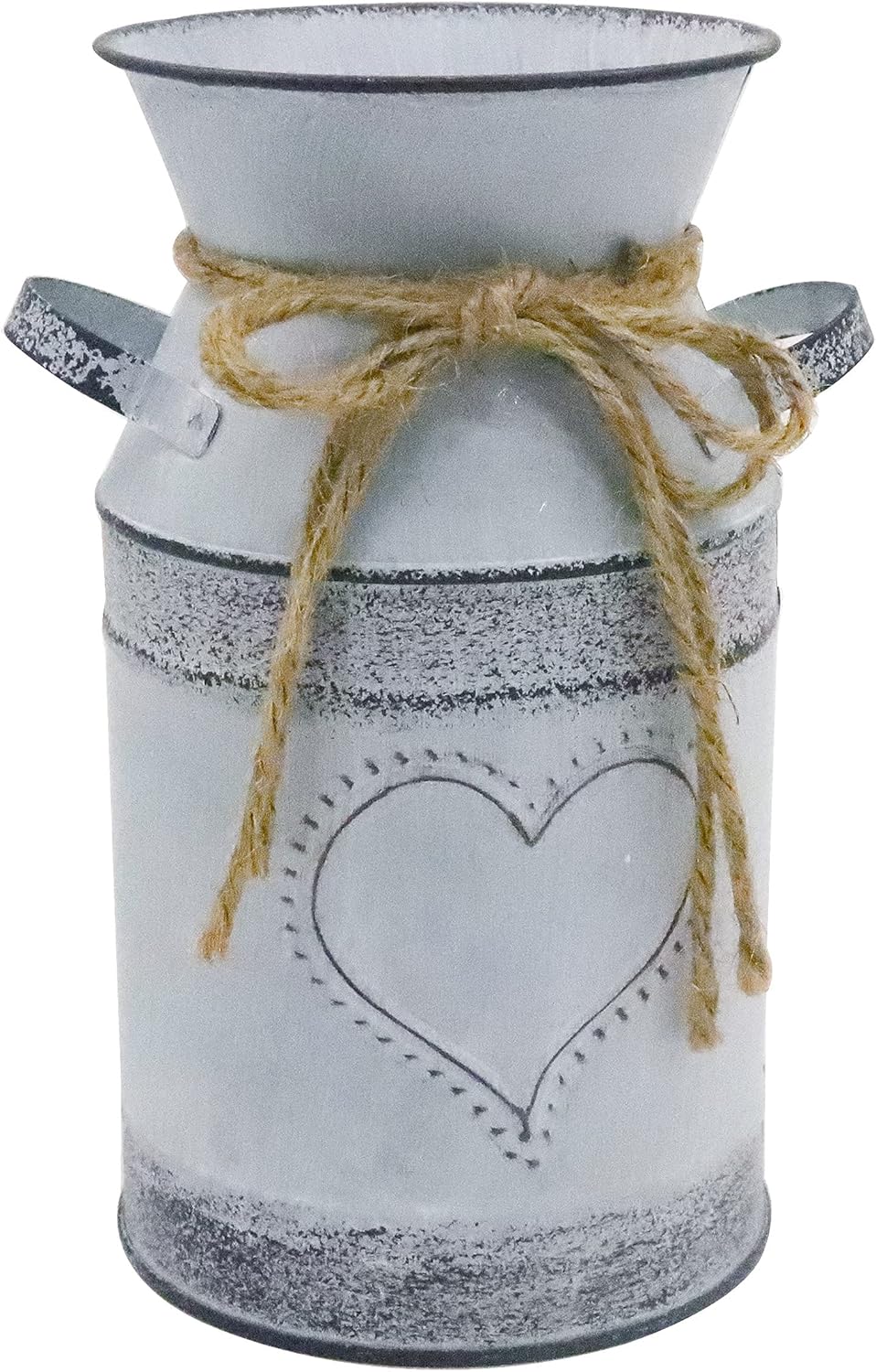 Soyizom Shabby Chic Milk Can with Heart-Shaped and Rope Design French Farmhouse Wedding Decor Vase Metal Flowers Pitcher Vases Galvanized Can Tin Pot Rustic Bucket Primitive Jug for Decorative Holder