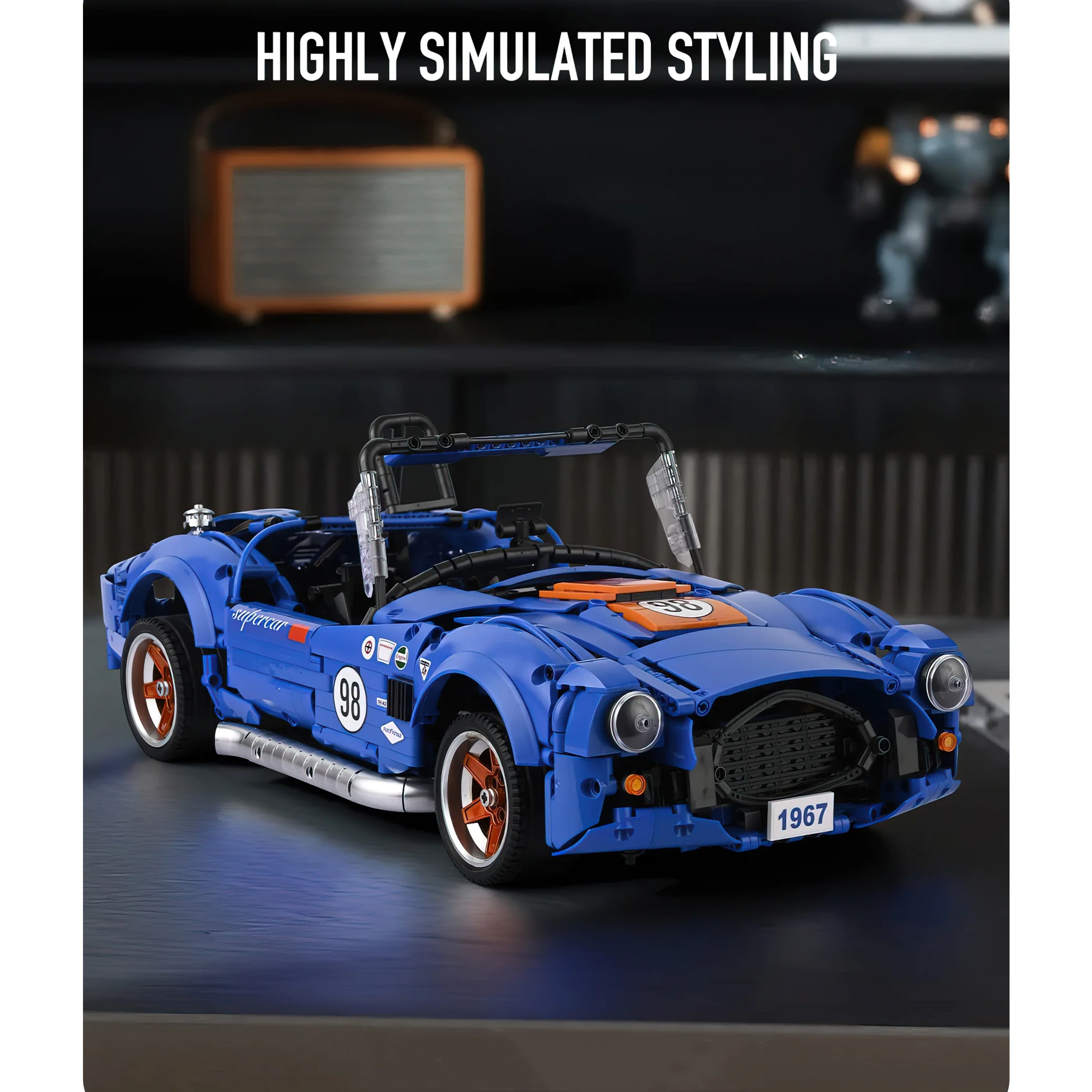 HI-Reeke Car Building Block Set Speed Champion Cobra Sports Car Building Kit for Kid Adult Blue