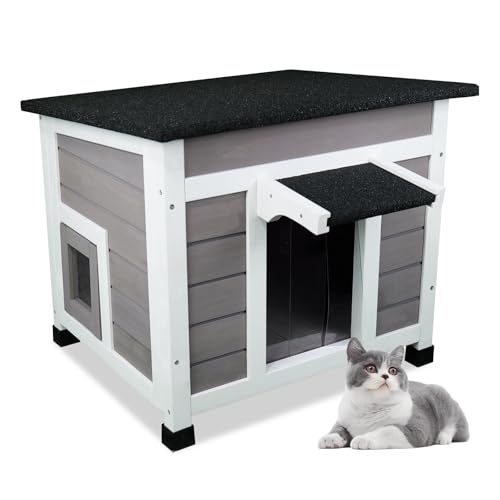 Insulated Cat House Weatherproof Outdoor/Indoor Shelter with Openable Asphalt Roof for Feral Cats & Small Pets