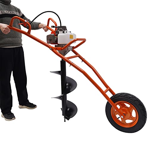 63CC Post Hole Digger 2-Stroke Gas Powered Earth Auger 3HP Gasoline Hand Push Hole Digger Auger Digging Drill Power for Fence Ground Drill Garden Tree Planting