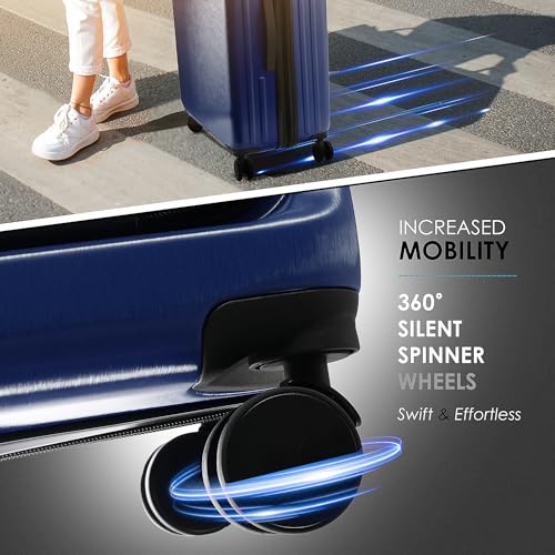 22 Inch Carry On Luggage 22x14x9 Airline Approved, Carry On Suitcase with Wheels, Hard-shell Carry-on Luggage, Durable Luggage Carry-On, Black Small Suitcase with Cosmetic Case