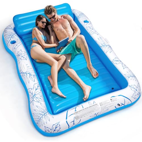 Inflatable Adult Pool Lounger Float - BAIAI Large Beach Sun Tanning Floaty Raft Sunbathing Water Lounge Floaties Tub with Drink Holder - Blow Up River & Lake Suntan Floating Swimming Mattress Mat(L)