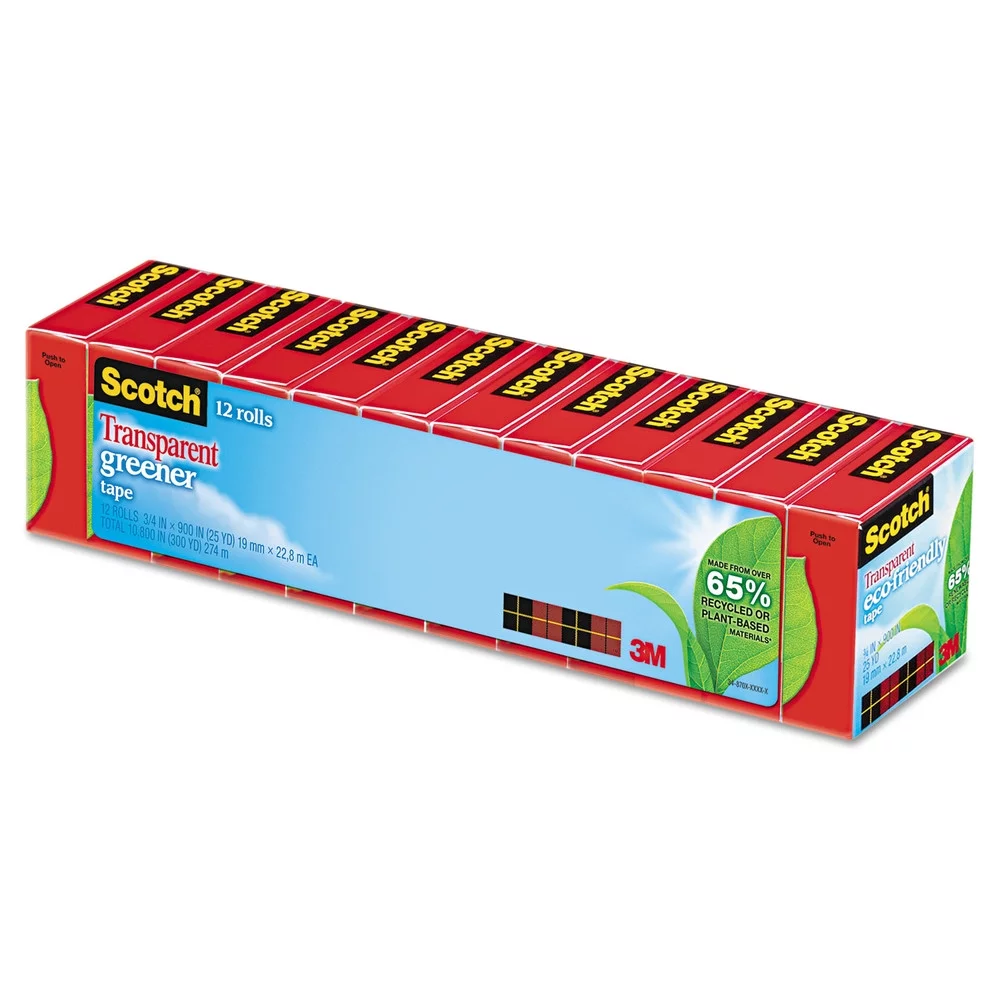 Scotch 612-12P 1 in. Core 0.75 in. x 75 ft. Transparent Greener Tape (12-Piece/Pack)