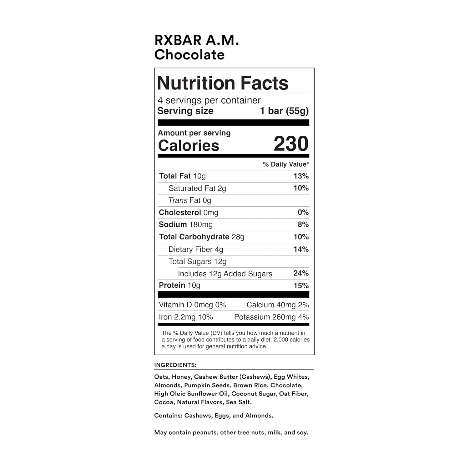 RXBAR A.M. Protein Bars, Variety Pack, Gluten Free Snacks, Breakfast Snacks, 22.8oz Box (12 Bars)