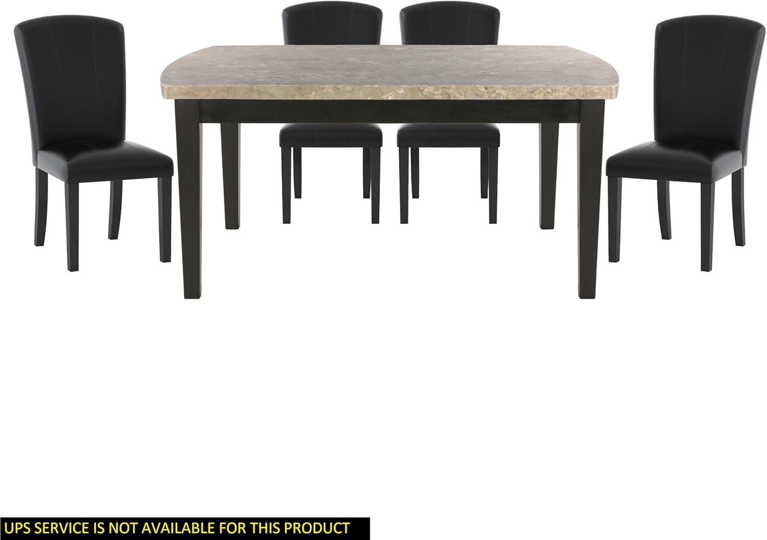 Dark Espresso Finish 5pc Dining Set Genuine Marble Top Table and 4 Chairs Faux Leather Upholstery Dining Kitchen Set Wooden Furniture