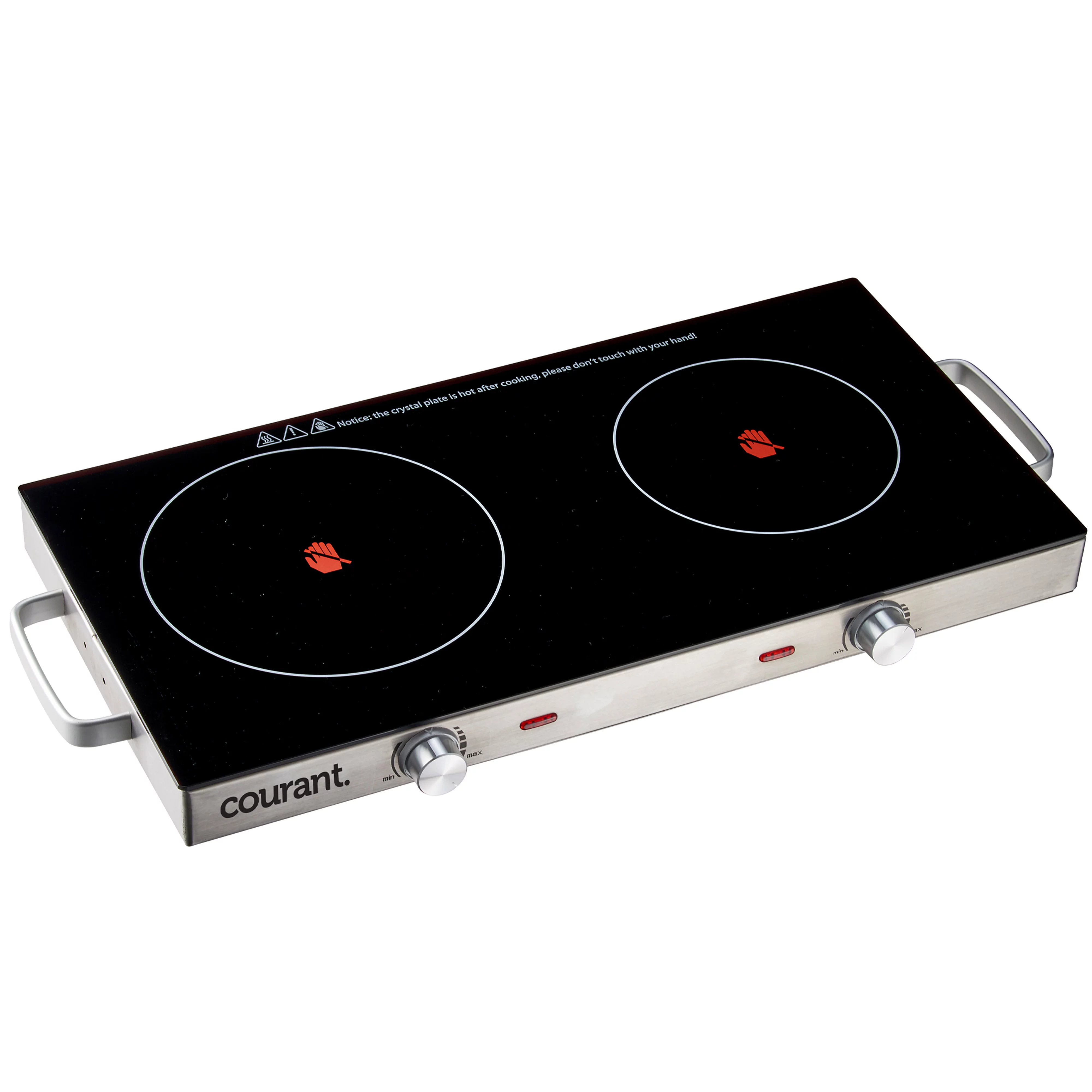 Courant Electric Double Infrared Burner, Ceramic Glass Hot Plates Cooktop, 1700W - Stainless Steel