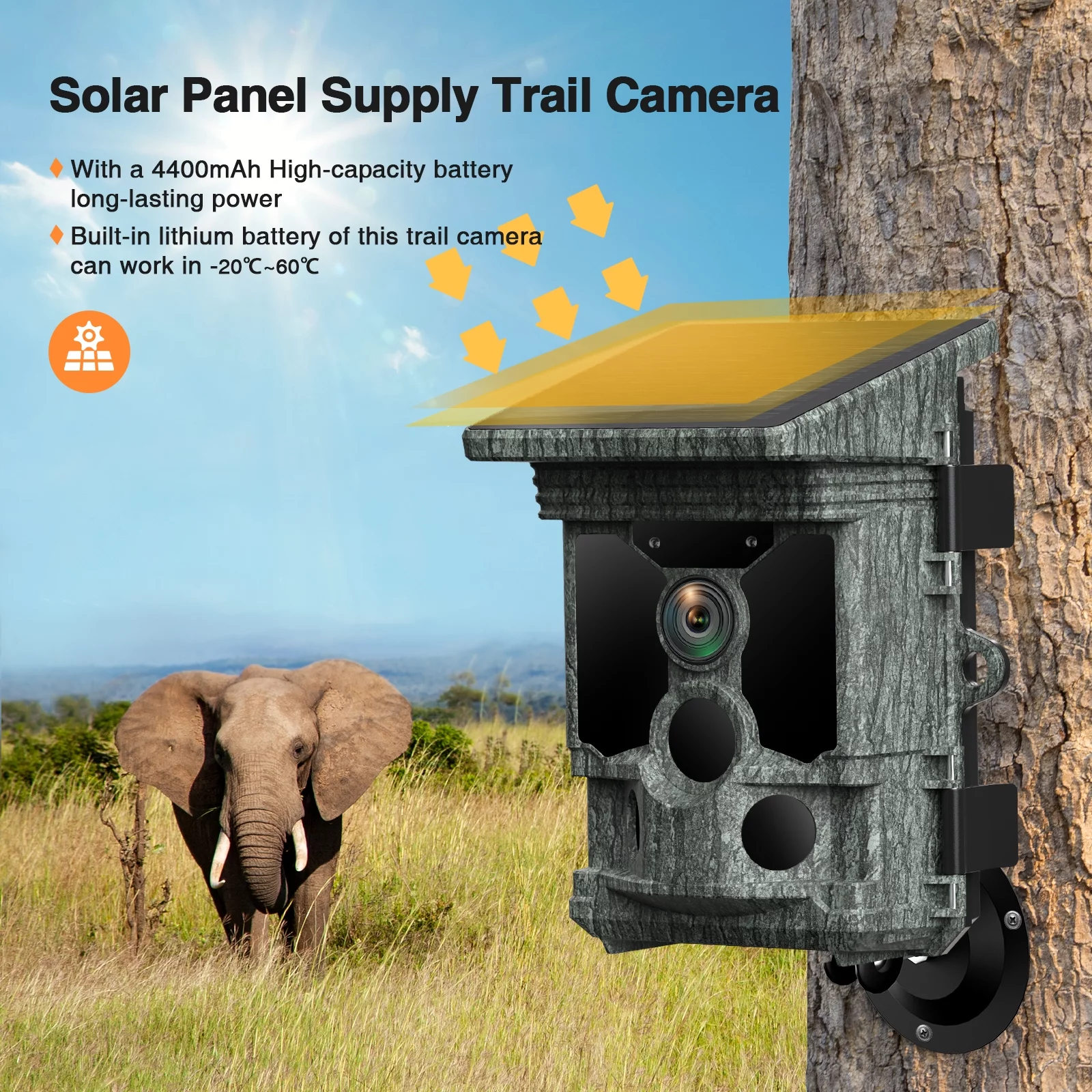 CAMPARK Solar Powered Trail Camera with SD Card Native 46MP 4K 30fps WiFi Bluetooth Game Hunting Deer Camera with Loop Recording Night Vision Waterproof IP66 120°Wide-Angle 0.1s Trigger Time Trail Cam