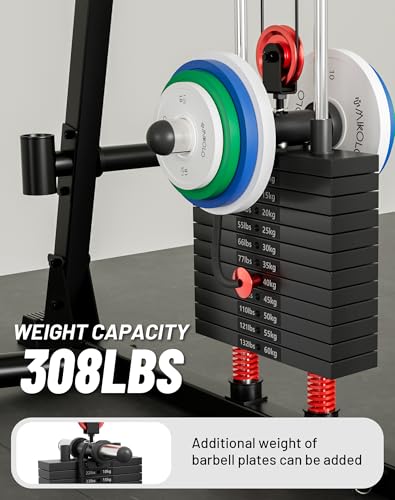 Mikolo Smith Machine, 2200lbs Squat Rack with LAT-Pull Down System & Cable Crossover Machine, Training Equipment with Leg Hold-Down Attachment
