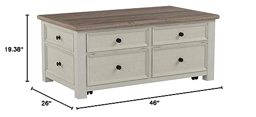 Signature Design by Ashley Bolanburg Farmhouse Lift Top Coffee Table with Drawers, Antique Cream & Brown