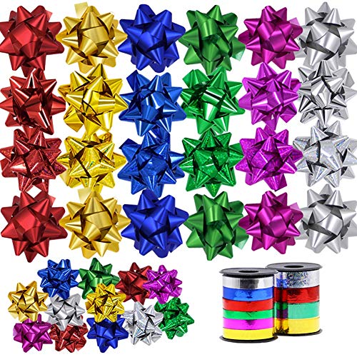 Lulu Home Christmas Gifts Bows, 50 Pieces Self Adhesive Gifts Bows for Decoration, Gift Wrap, Wedding, Party