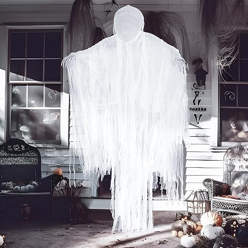 JOYIN 63” Halloween Hanging Ghost Decorations Outdoor, White Faceless Grim Reaper in White Horror Robe for Halloween Tree Yard Party Outside Hanging Decorations Party Supplies