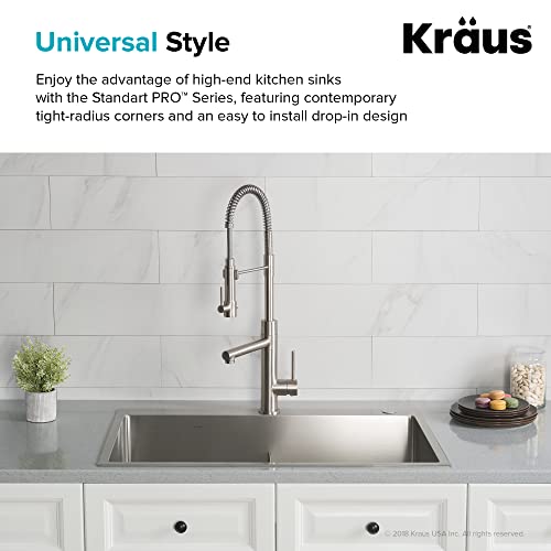KRAUS Standart PRO 22-inch Drop-In Top Mount 16 Gauge Stainless Steel Single Bowl Laundry Utility Sink, KHT301-22L