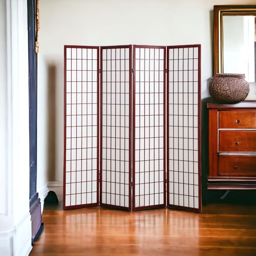 4 Panels Room Divider Privacy Screen Shoji Divider 6ft High Japanese Style Privacy Room Divider (Cherry, 4 Panels)