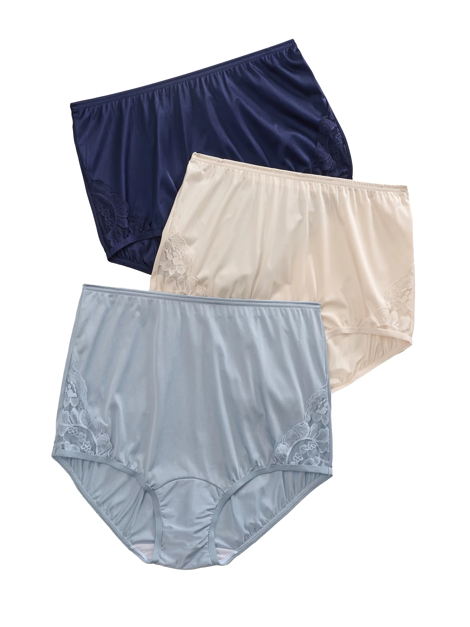 Women's Vanity Fair 13011 Perfectly Yours Lace Nouveau Brief Panty - 3 Pack (Mist/Fawn/Navy 8)
