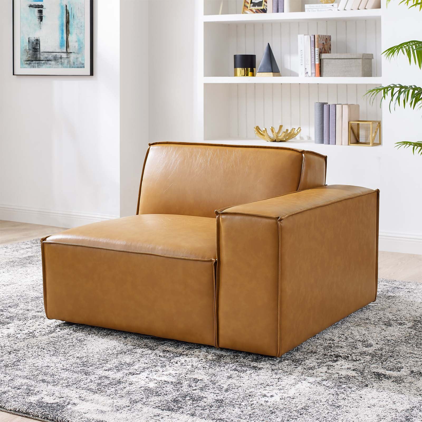 Modway Restore Left-Arm Vegan Leather Sectional Sofa Chair in Tan
