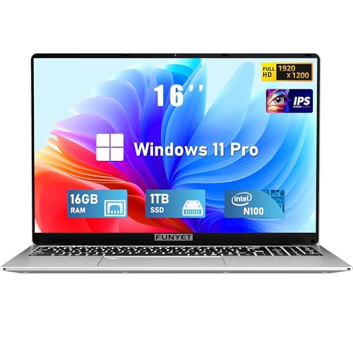 16 Inch Gaming Laptop, Laptop Computer 2025 Windows 11 Pro, 16GB RAM 512GB SSD, Intel 12th Gen N95 Processor(up to 3.4GHz), Backlit Keyboard, Fingerprint Unlock, FHD 1920 * 1200