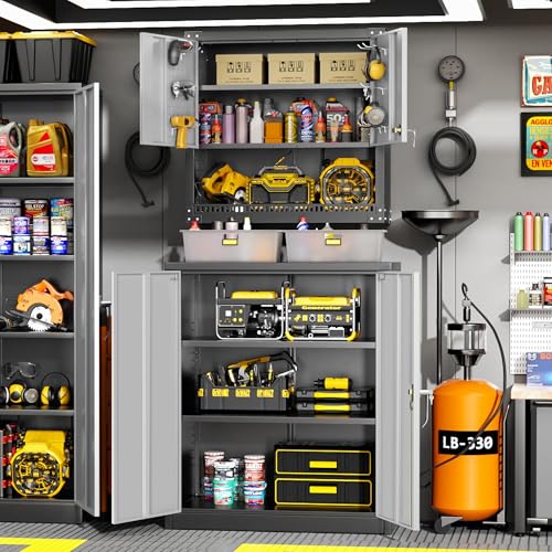 Greenvelly Metal Storage Cabinet with Lock, 72” Black Garage Storage Cabinet with Doors and Shelves, Tall Lockable File &Tool Cabinet for Home Office, Metal Classroom Cabinet Basement