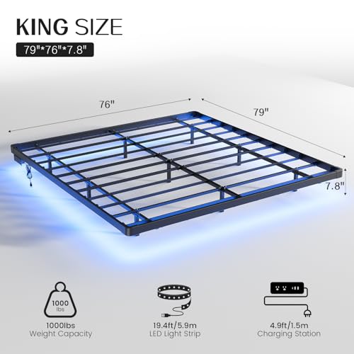 OLEVS Floating Bed Frame Full Size with Smart LED Lights and Charging Station - Modern Metal Platform Bed, Easy Assembly No Box Spring Needed