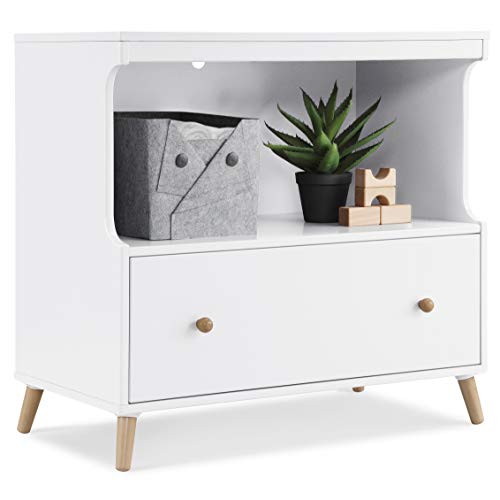 Delta Children Essex Convertible Changing Table with Drawer, Bianca White/Natural