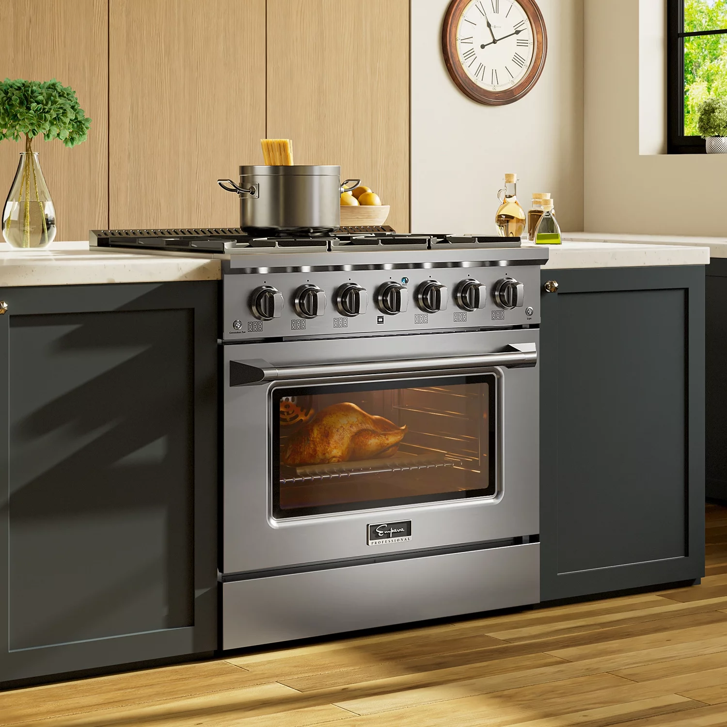 Empava 36 in. 5.2 cu. ft. Pro-Style Slide-In Single Oven Gas Range with 6 Sealed Ultra High-Low Burners - Heavy Duty Continuous Grates in Stainless Steel