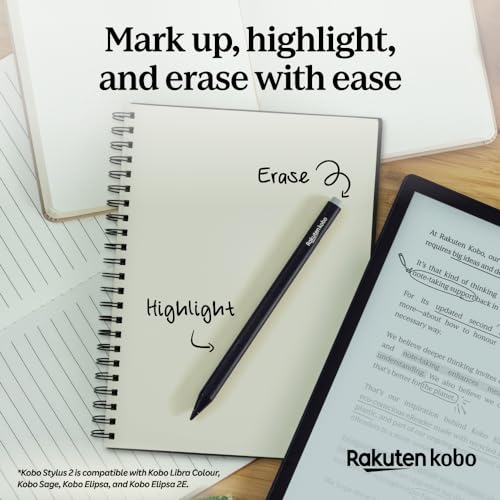 Kobo Stylus 2 | Mark Up, Write Notes and Make Highlights | Rechargeable via USB-C |Compatible with 7 Libra Colour eReader & Kobo Sage eReader (Black)