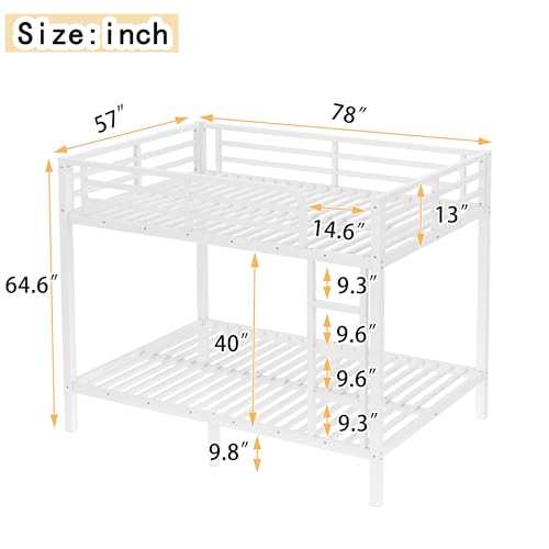 Heavy Duty Bunk Bed Frame with Ladder, Twin XL Over Twin XL Bunk Beds with Safety Guardrails, Adults Bunk Beds with Noise-Reducing Rubber Stoppers, Easy Assemble, Black