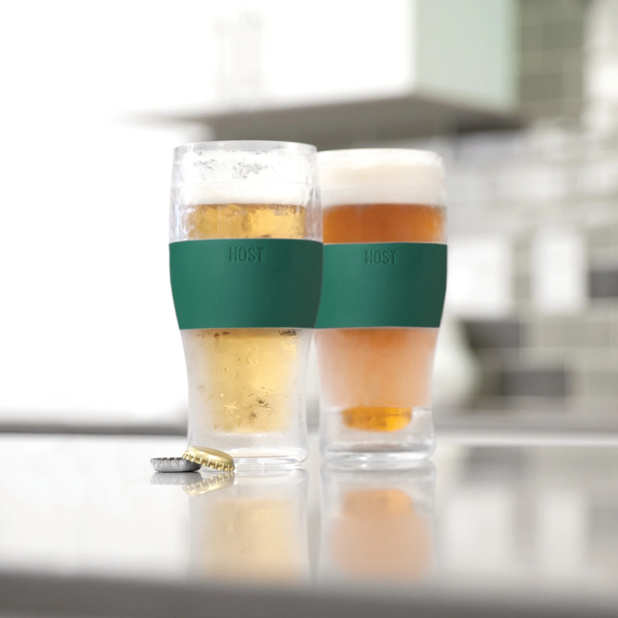 Host Freeze Beer Glasses - Double Walled Insulated Plastic Pint Glasses, Green