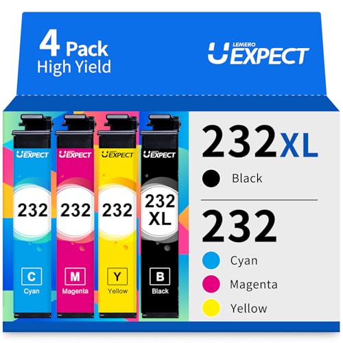 232XL Ink Cartridges Combo Pack Replacement for Epson 232XL 232 Ink Cartridges for Epson Printer Workforce WF-2930 WF-2950 Expression Home XP-4200 XP-4205 (Black/Cyan/Magenta/Yellow) 4P Ink 232