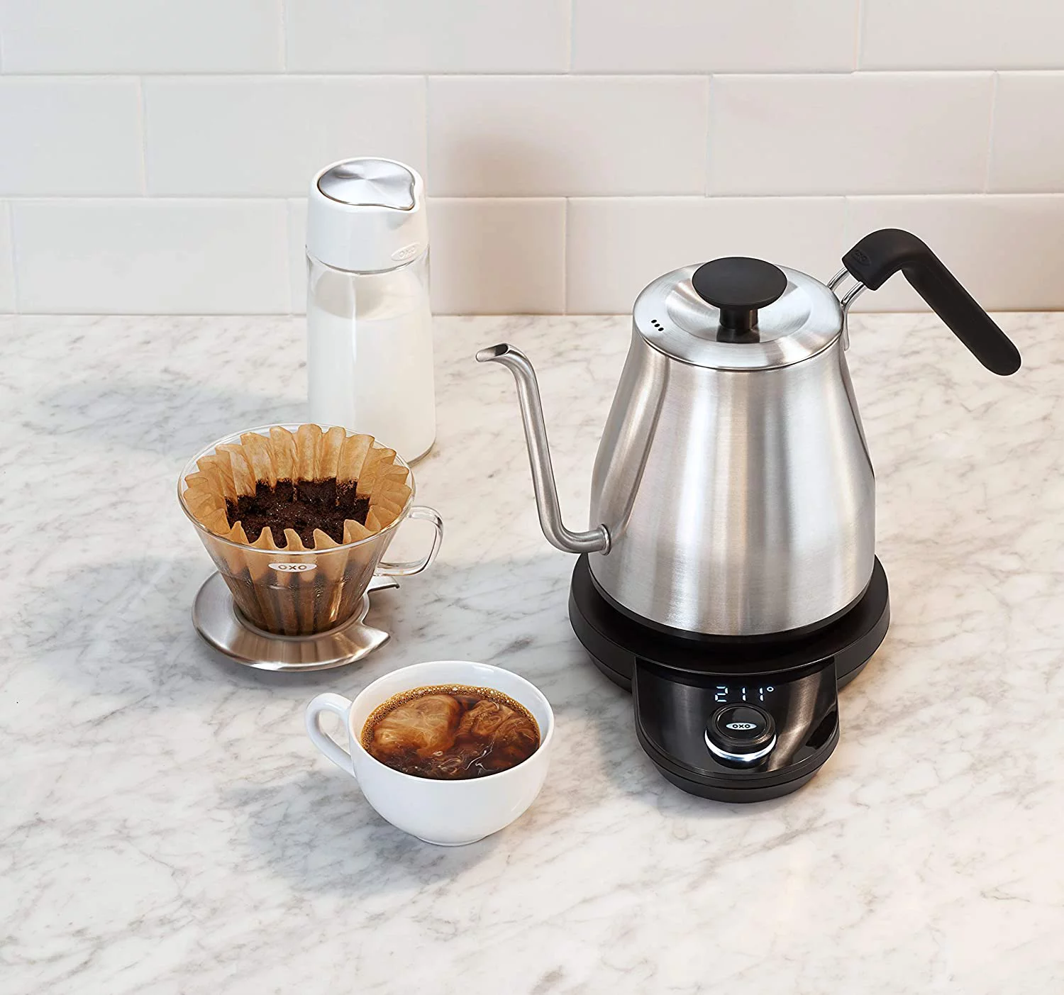 OXO Brew Gooseneck Electric Kettle \u2013 Hot Water Kettle  Pour Over Coffee & Tea Kettle  Adjustable Temperature  Built-In Brew Timer  Stainless Steel  1L\u200B