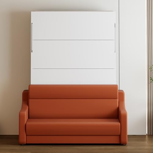 Full Size Murphy Bed Cabinet with Shelf and Drawers, Plywood Hidden Beds,Wall Bedframe for Bedroom,Space-Saving, Noise Free, White