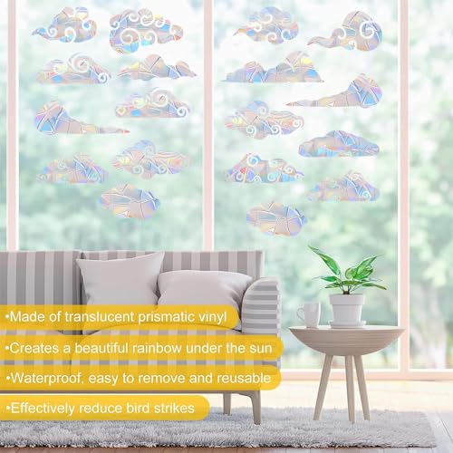 36PCS Snowflake Window Stickers Anti Collision Decals to Save Birds - Non Adhesive Prismatic Vinyl Rainbow Stickers