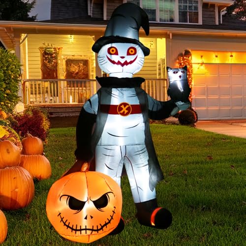8FT Grim Reaper Halloween Inflatable Decorations Outdoor Scary Blow Up Yard Decor Built-in Scary Sound, with LED Lights, Large Spooky Inflatables for Lawn, Porch, Party, Graveyard
