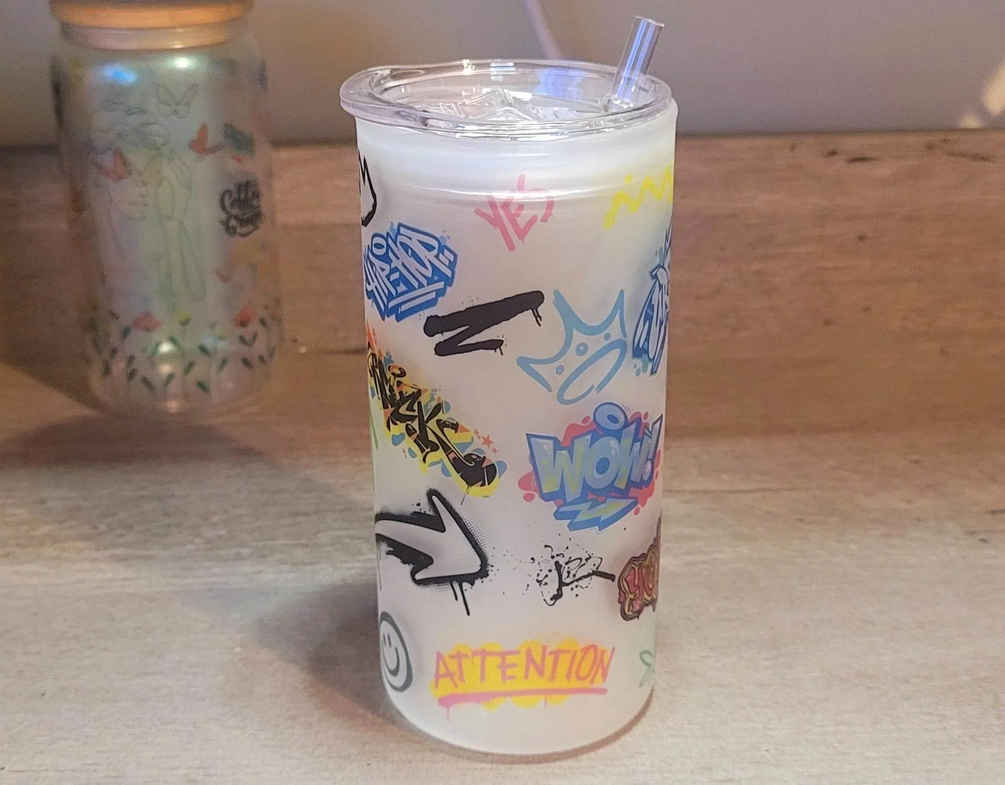 Graffiti Beer Can Glass | Boho Graffiti Coffee Glass | 20 oz