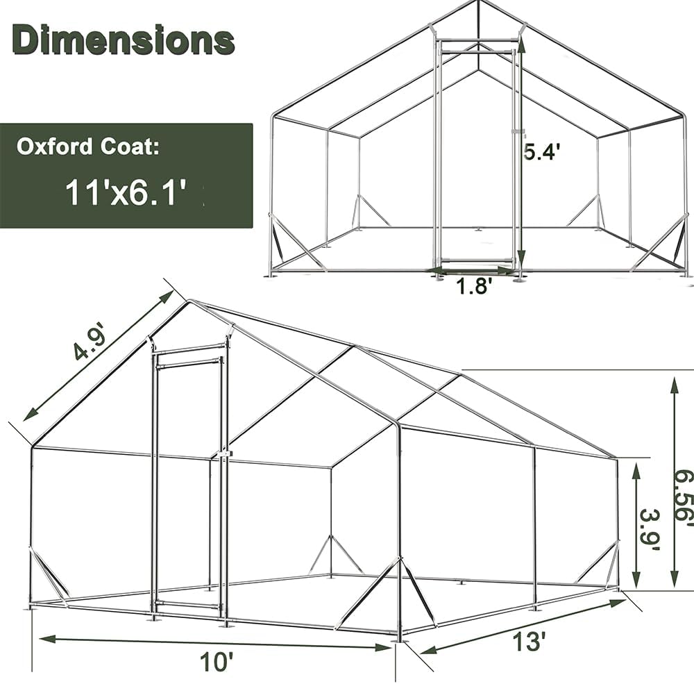 Chicken Coop Large Metal Chicken House,Walk-in Poultry Cage Chicken Run Pen Dog Kennel Duck House with Waterproof and Anti-Ultraviolet Cover (L(10' L x 13 W x 6.56' H))