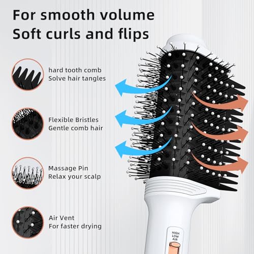 Dryer Brush,4 in 1 Hot Air Brush,Hair Blow Dryer and Styler Volumizer with Negative Ion Anti-frizz Ceramic Titanium Barrel Hot Air Brush Hair Straightener Brush,Dryer Brush for All Hair Type(Black)
