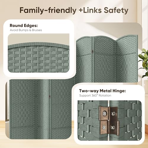 JOSTYLE Folding Privacy Room Divider, 4 Panel Screen Divider 6 ft. Tall Freestanding Extra Wide Rattan Room Partition Wall Separation Dividers, Grey