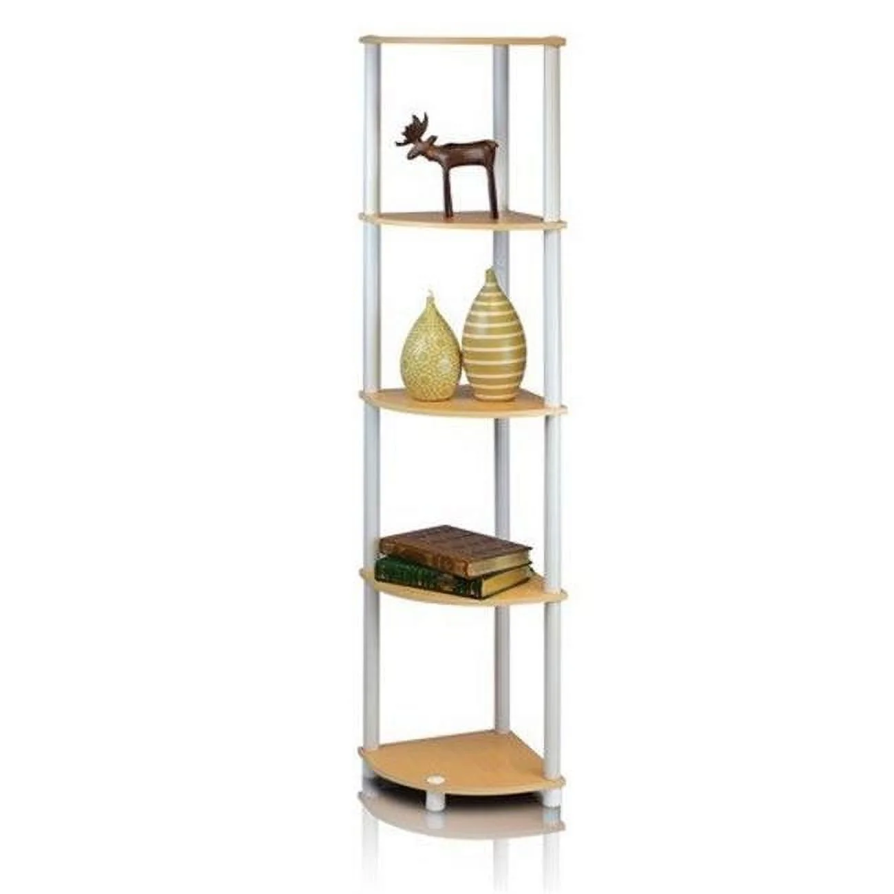 Turn-N-Tube 5 Tier Corner Display Rack Multipurpose Shelving Unit, Beech & White - 57.7 x 11.6 x 11.6 in.