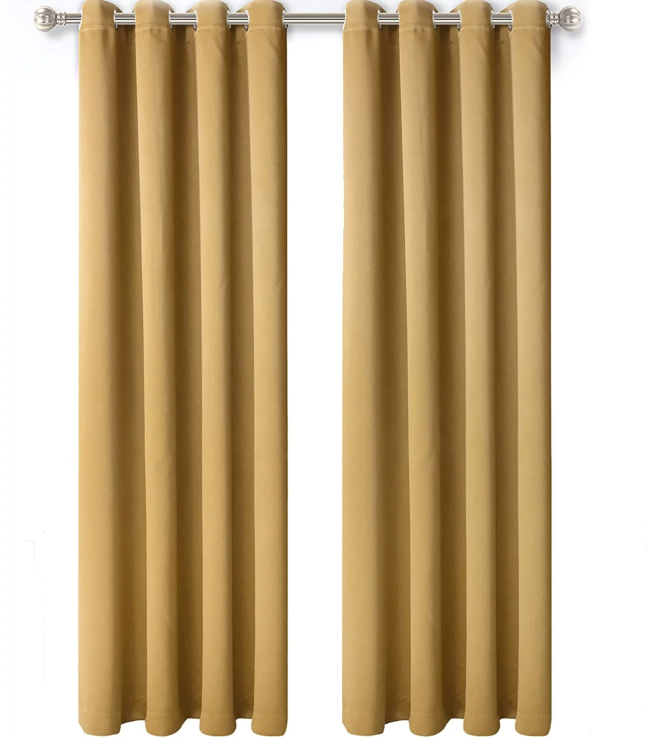 Set of 2 Jeannie Blackout Grommet Top Curtain Panels, Energy Saving, Blocks Noise, Gold
