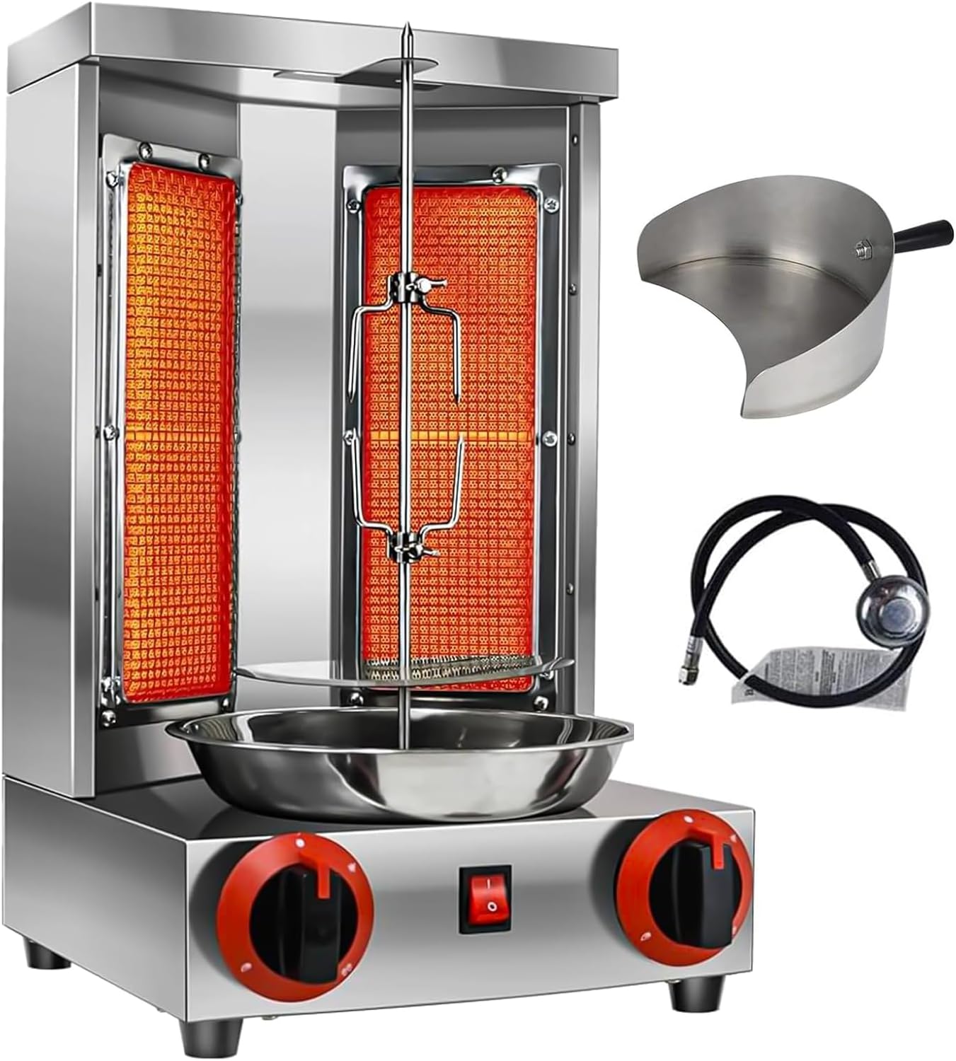 Li Zhen Shawarma Machine Gas Vertical Doner Kebab Machine Shawarma grill Vertical Rotisserie Machine Propane Vertical Broiler with 2 Burner and Meat Catch Pan for Kitchen,(Patented Product)