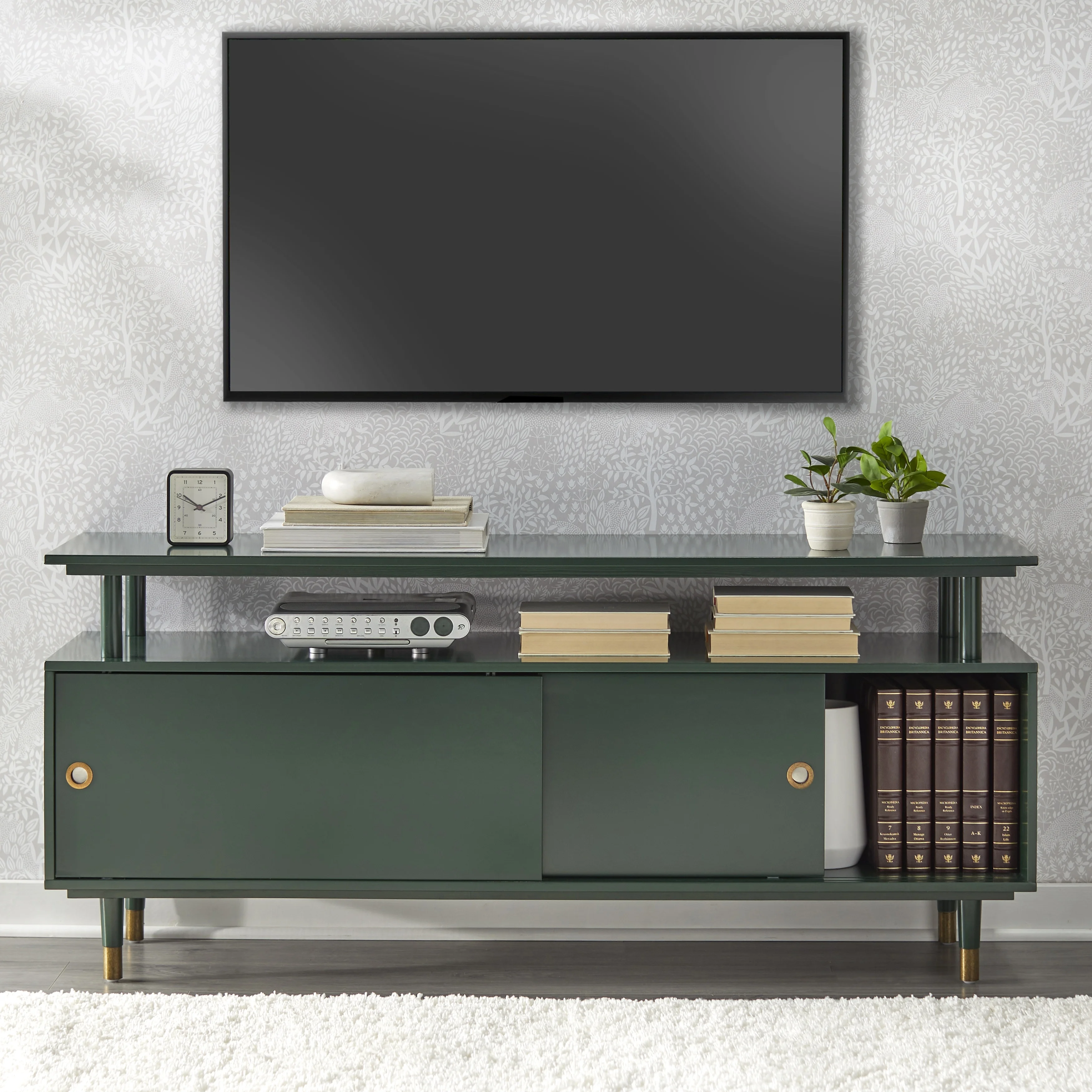 Simple Living  Margo Mid-Century Modern Wood TV Stand Green Painted