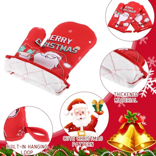Nuogo 4 Pairs Christmas Oven Mitts Christmas Santa Snowman Oven Mitts Bulk Heat Resistant Cooking Gloves Vacation Kitchen Gloves Decor for Xmas BBQ Cooking Baking Grilling (Deer)