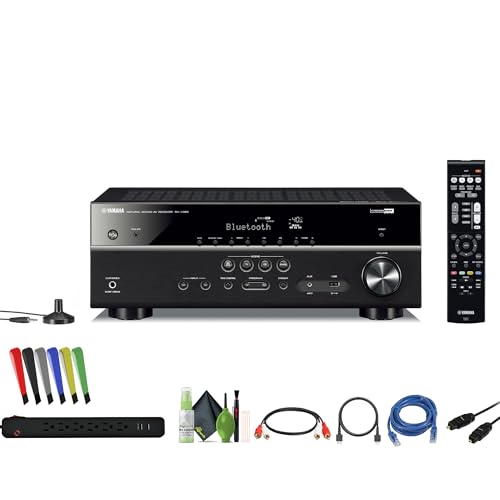 Yamaha RX-V385 5.1-Channel Surround Sound 4K Ultra HD AV Receiver with Bluetooth Home Theater System Bundle with Accessories