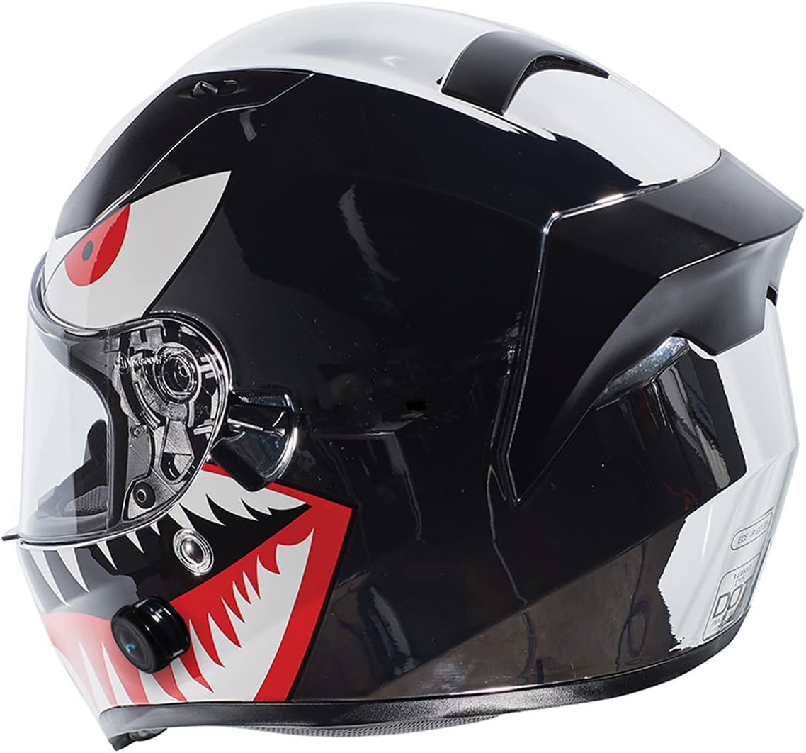 TORC T15B Bluetooth Integrated Full Face Motorcycle Helmet With Graphic (T15B Chrome Flying Tiger, X-Small)