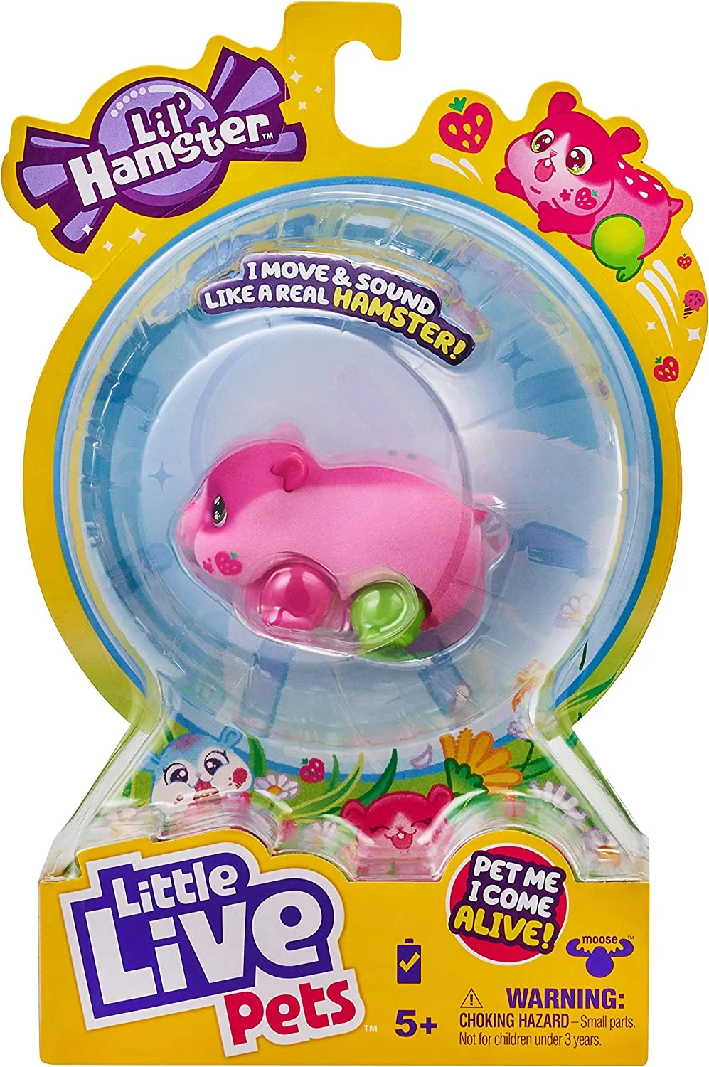 Little Live Pets - Lil' Hamster : Strawbles | Interactive Toy . Scurries, Sounds, and Moves Like a Real Hamster. Soft Flocked. Batteries Included. for Kids 4+