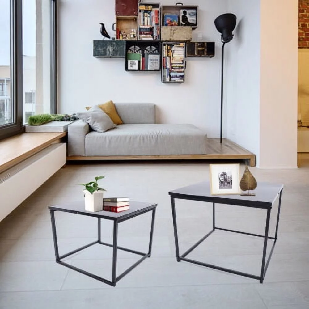 Mkyiongou 2 Pcs End Table 4kg Metal Side Table Square Black End Side Organizer Cafes