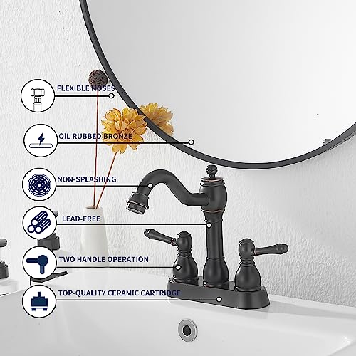 GGStudy 360° Swivel Antique Brass Bathroom Vessel Sink Faucet Single Handle One Hole Matching with Pop Up Drain