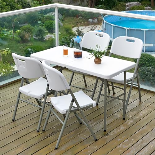 SEALAMB 6FT Portable Plastic Folding Table for Indoor & Outdoor, Heavy Duty Fold Up Table Foldable Picnic Tables Dining Table for Camping Parties Backyard Events(White, 6FT)