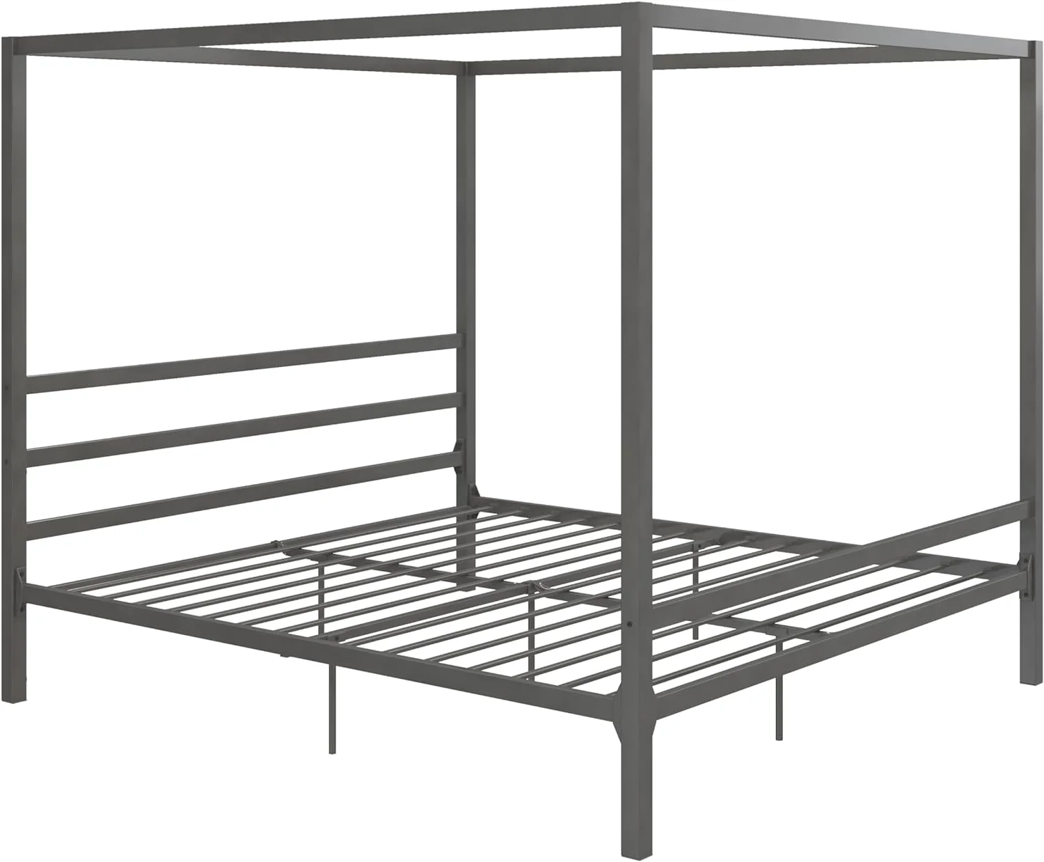 LIHONG Modern Metal Canopy Platform Bed with Minimalist Headboard and Four Poster Design, Underbed Storage Space, No Box Spring Needed, King, Gunmetal Gray